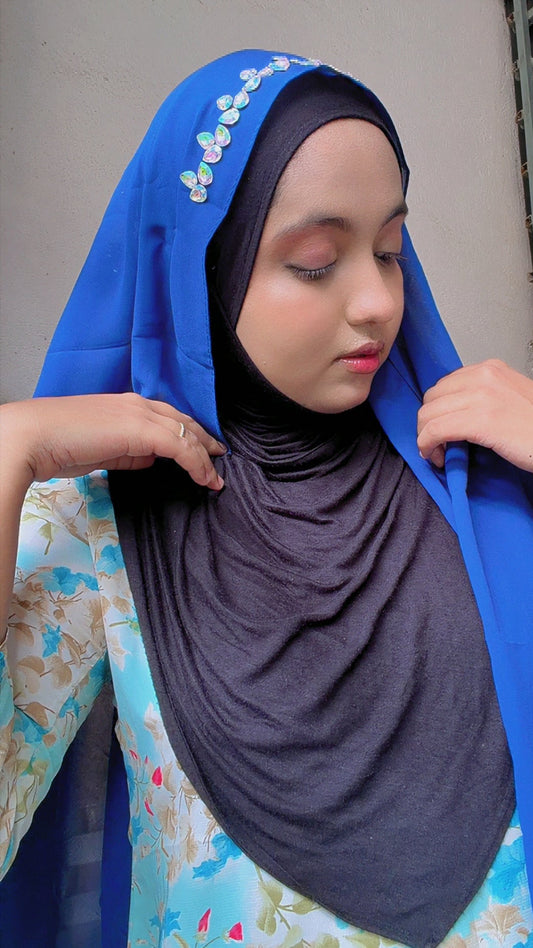Royal Blue Embellished Hijab | Sahbibaah Studio