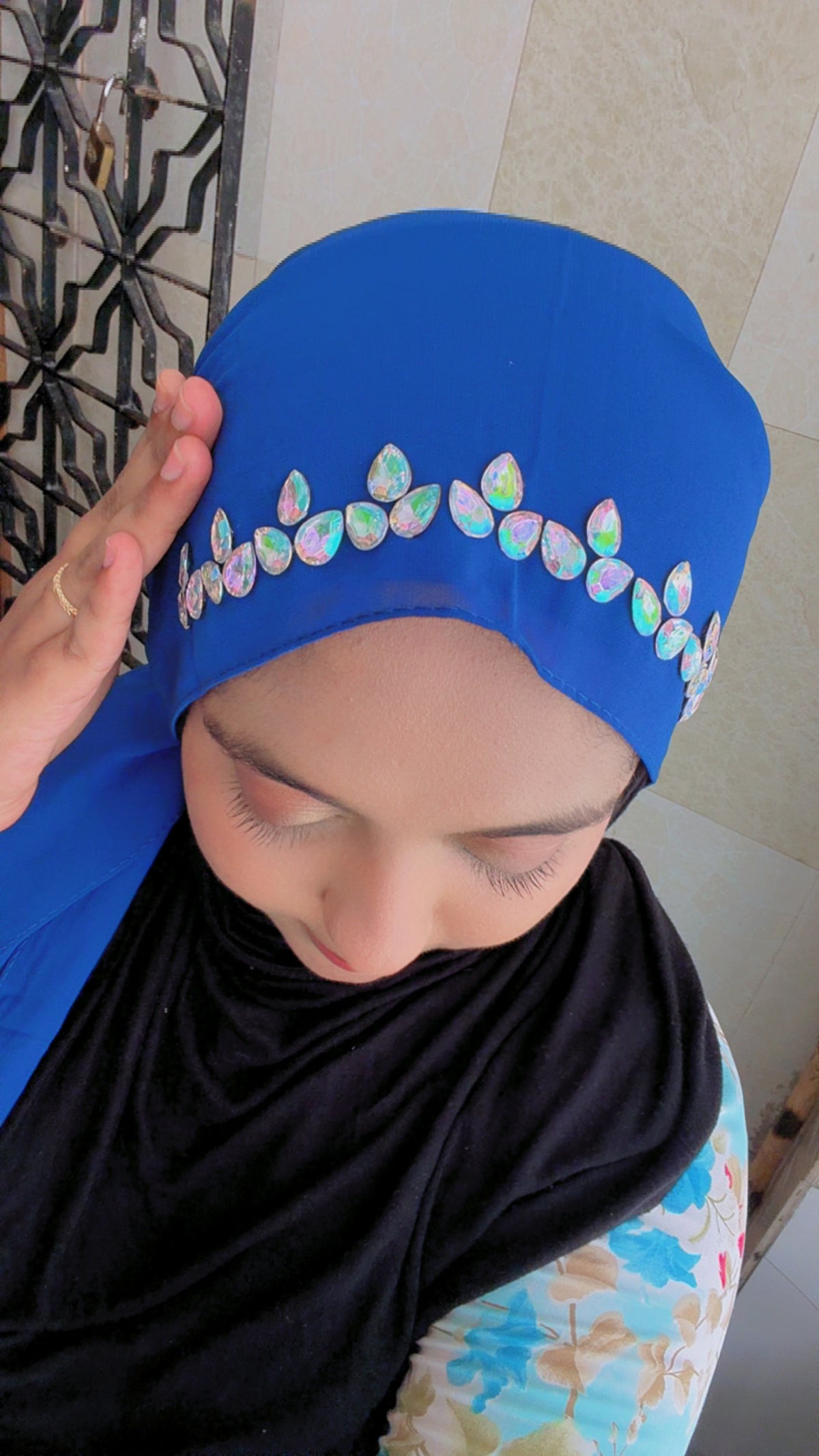 Royal Blue Embellished Hijab | Sahbibaah Studio
