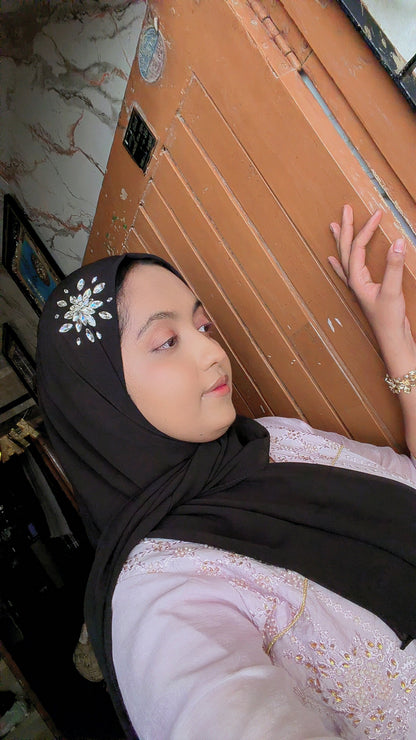 Luxury Hijab with Handcrafted Crystal Floral Design