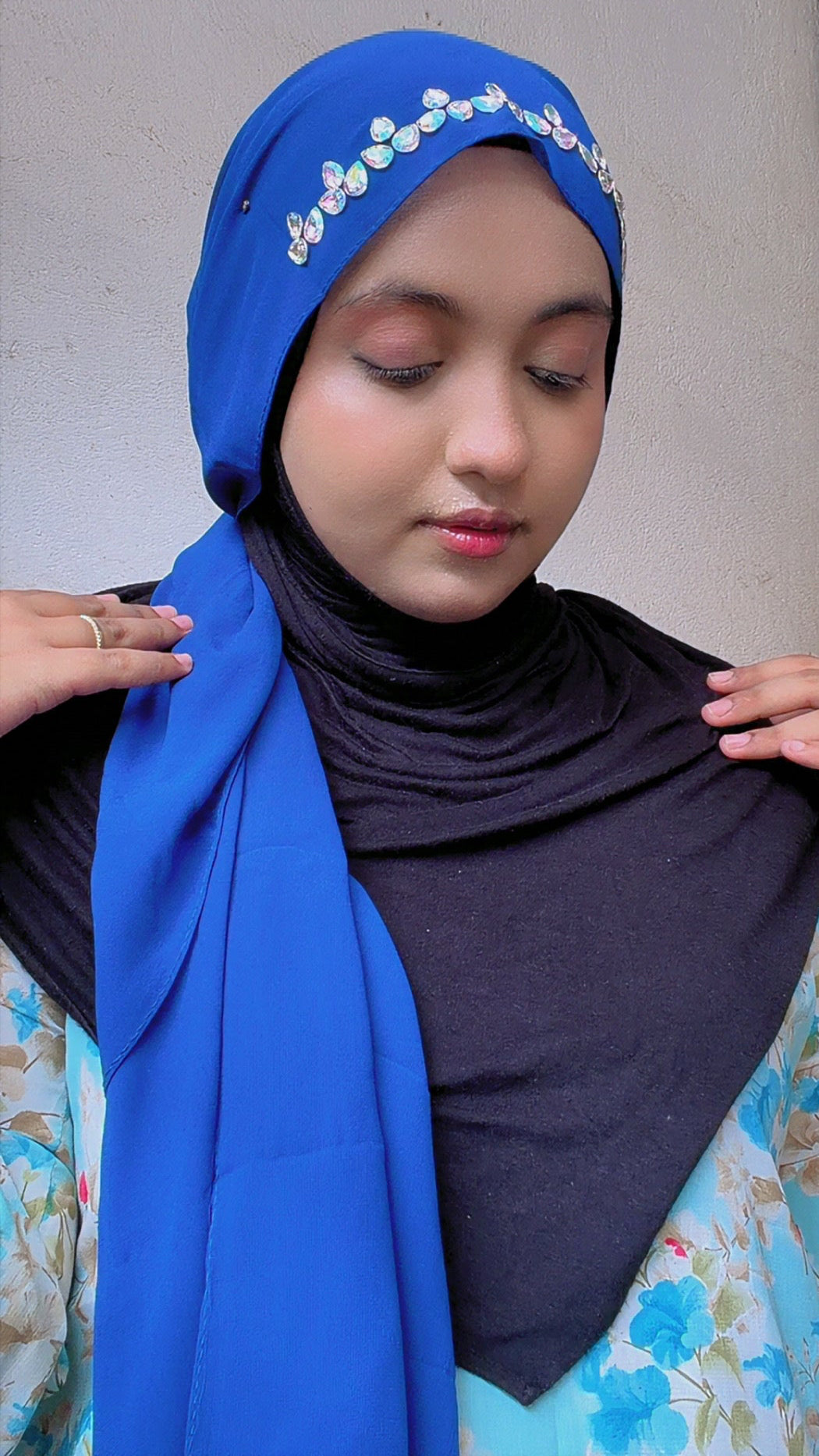 Royal Blue Embellished Hijab | Sahbibaah Studio