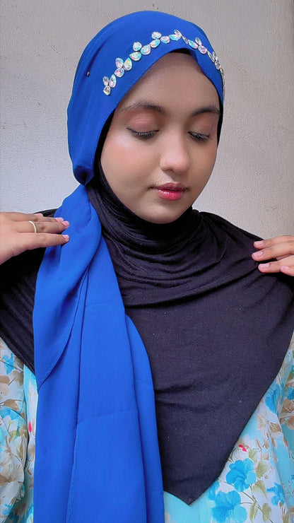 Royal Blue Embellished Hijab | Sahbibaah Studio