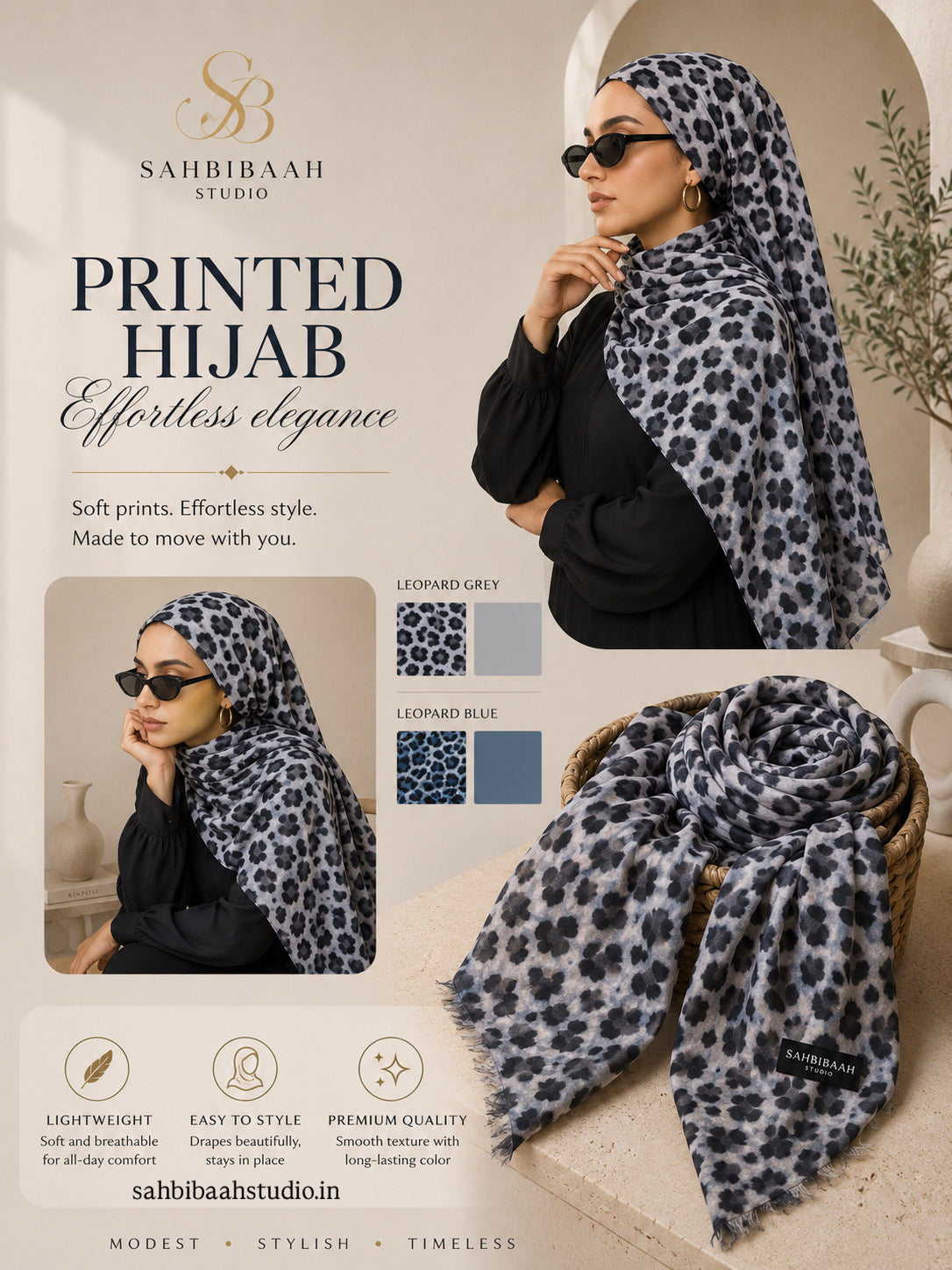 Leopard Print  Hijab – Soft Lightweight Printed Scarf | Sahbibaah Studio
