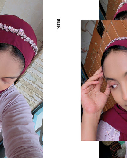 Premium Chiffon Embellished Hijab – Burgundy Crystal Luxe