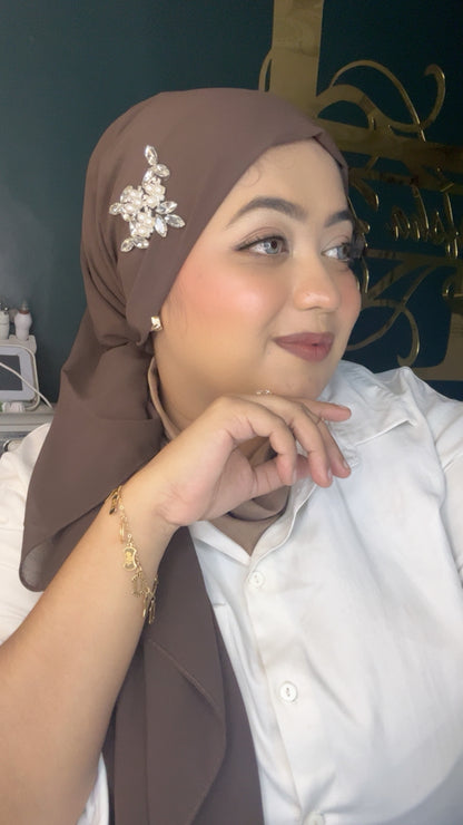 Premium Chiffon Pearl & Crystal Embellished Hijab – Mocha Brown | Sahbibaah Studio
