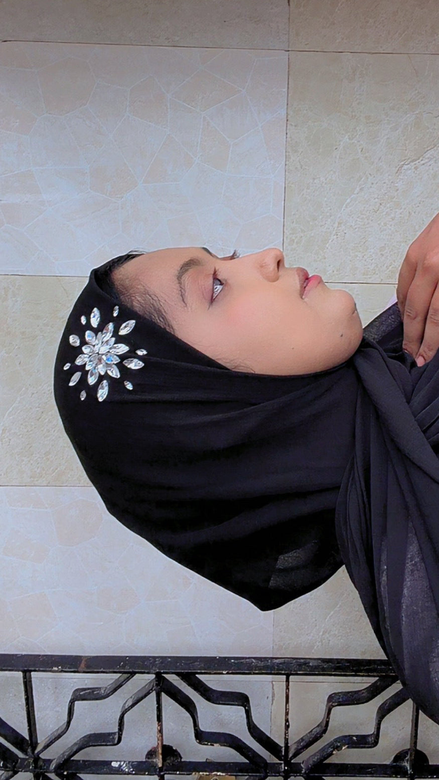 Luxury Hijab with Handcrafted Crystal Floral Design