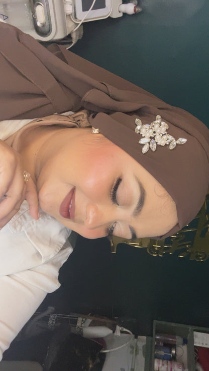 Premium Chiffon Pearl & Crystal Embellished Hijab – Mocha Brown | Sahbibaah Studio