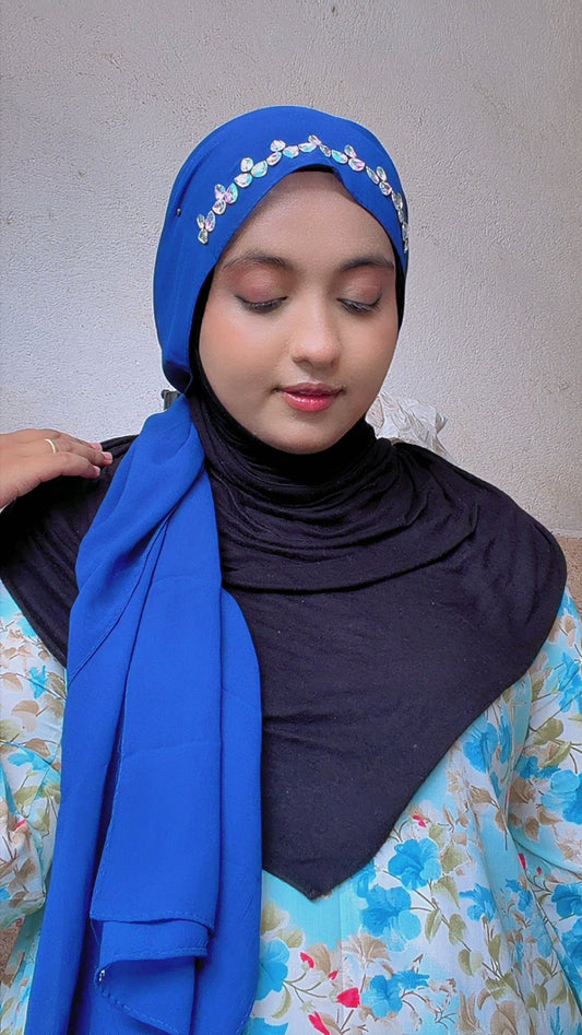 Royal Blue Embellished Hijab | Sahbibaah Studio