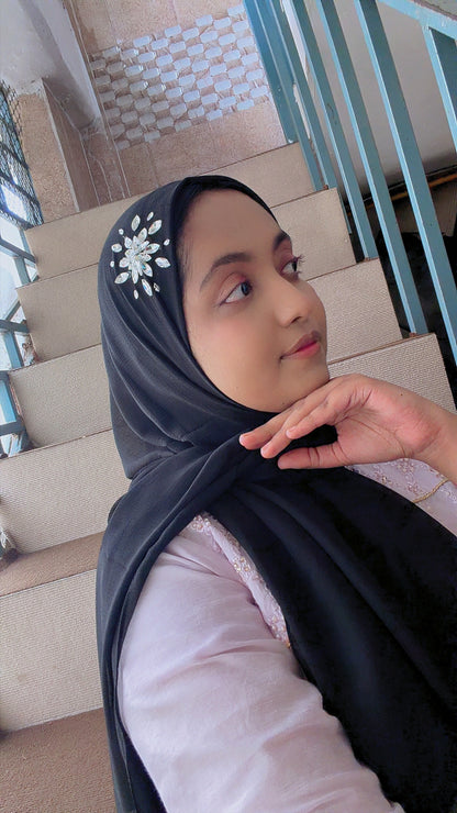 Luxury Hijab with Handcrafted Crystal Floral Design