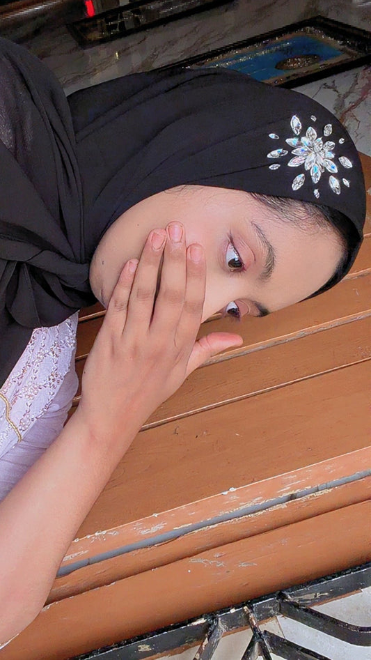 Luxury Hijab with Handcrafted Crystal Floral Design
