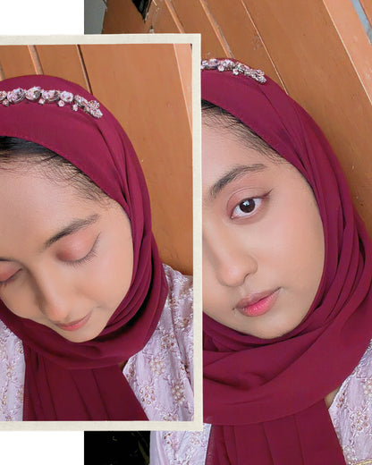 Premium Chiffon Embellished Hijab – Burgundy Crystal Luxe