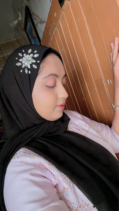 Luxury Hijab with Handcrafted Crystal Floral Design
