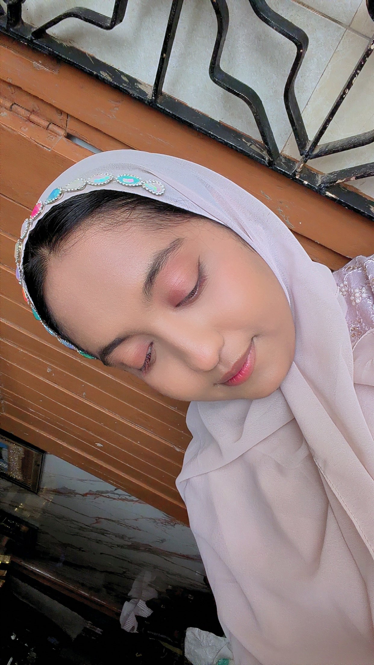 Premium Wide Chiffon Embellished Hijab – Ivory Aurora
