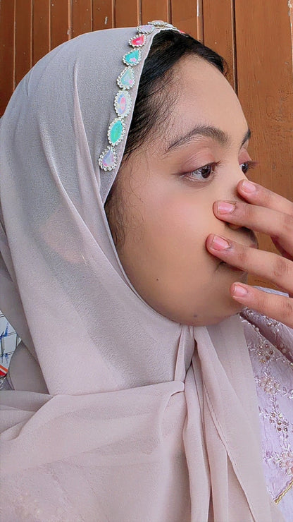 Premium Wide Chiffon Embellished Hijab – Ivory Aurora