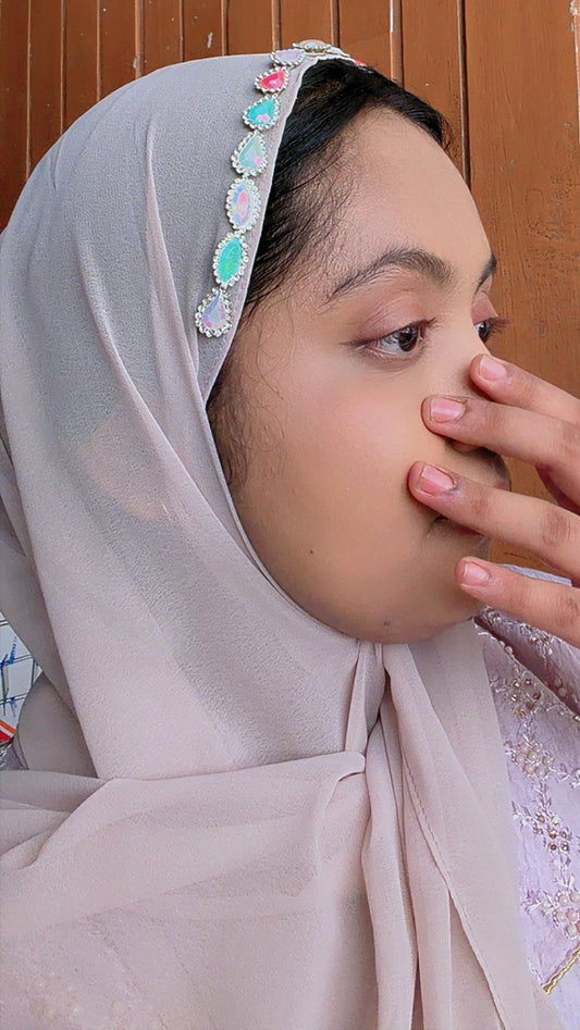 Premium Wide Chiffon Embellished Hijab – Ivory Aurora