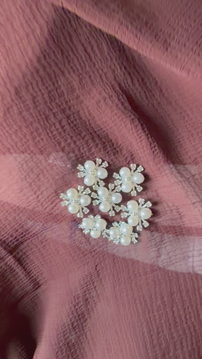 Luxury Dusty Rose Crinkle Hijab | Handmade Pearl & Crystal Floral Design