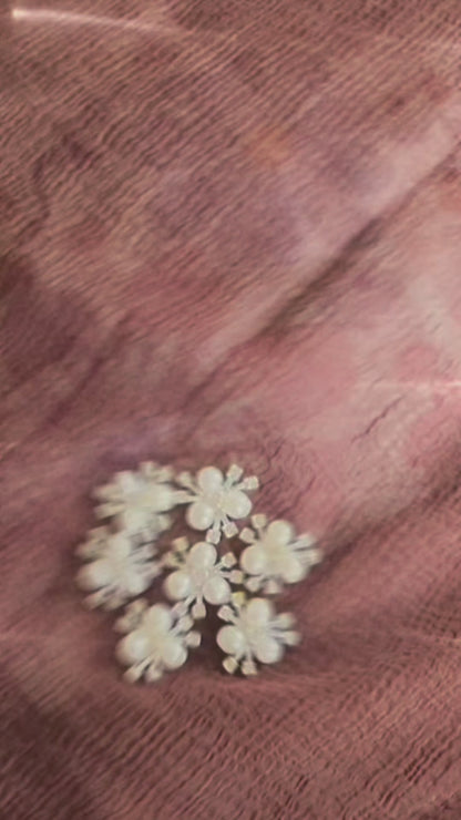 Luxury Dusty Rose Crinkle Hijab | Handmade Pearl & Crystal Floral Design